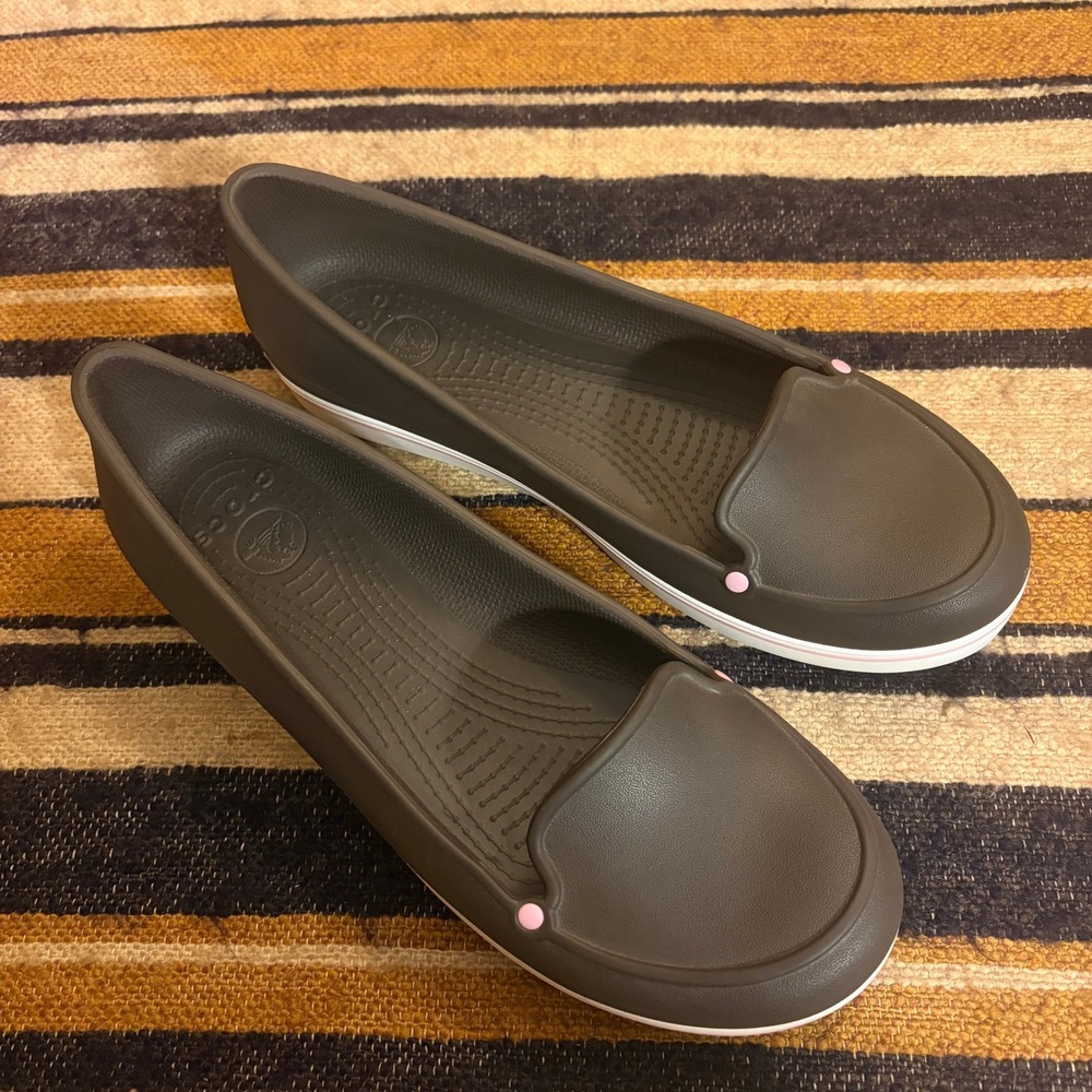 Crocs Crocband Flat 11 Espresso Brown Pink Slip On Ballet Shoes Comfort Water